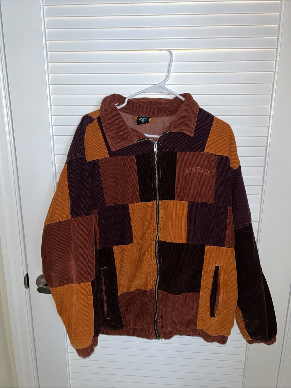 BDG Patchwork Corduroy Bomber Jacket in Brown, Rust & Mustard